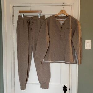 Jillian Harris x Joe Fresh | Taupe Matching Set - Cozy Henley Top and Joggers